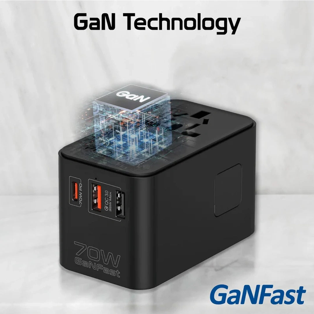 Promate 70W GaN Travel Adapter with Retractable Built-in USB-C Cable in Qatar Promate 70W GaN Travel Adapter with Retractable Built-in USB-C Cable in Qatar